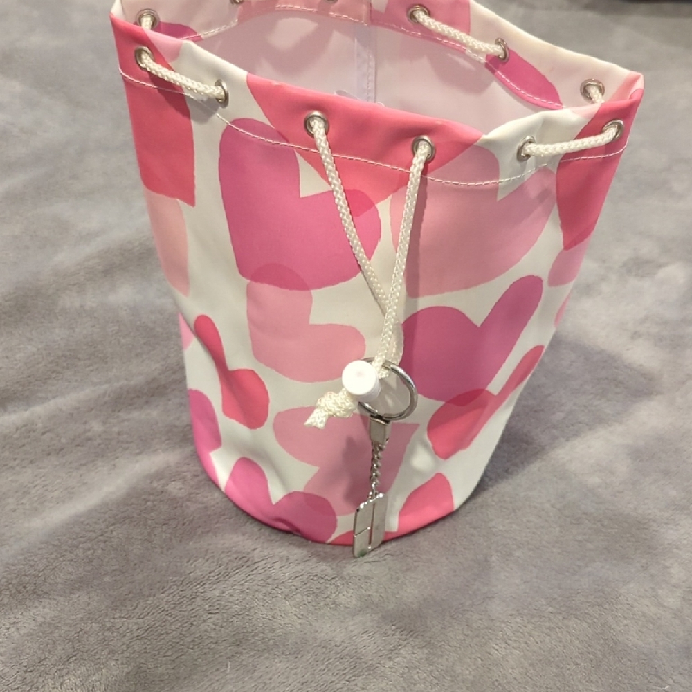 Clinique Pink and White Heart Bucket Bag
